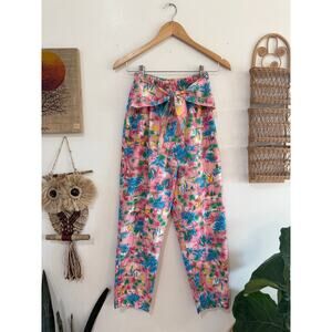 80’s Tiki Hawaiian Print Tie Front Cigarette Pants